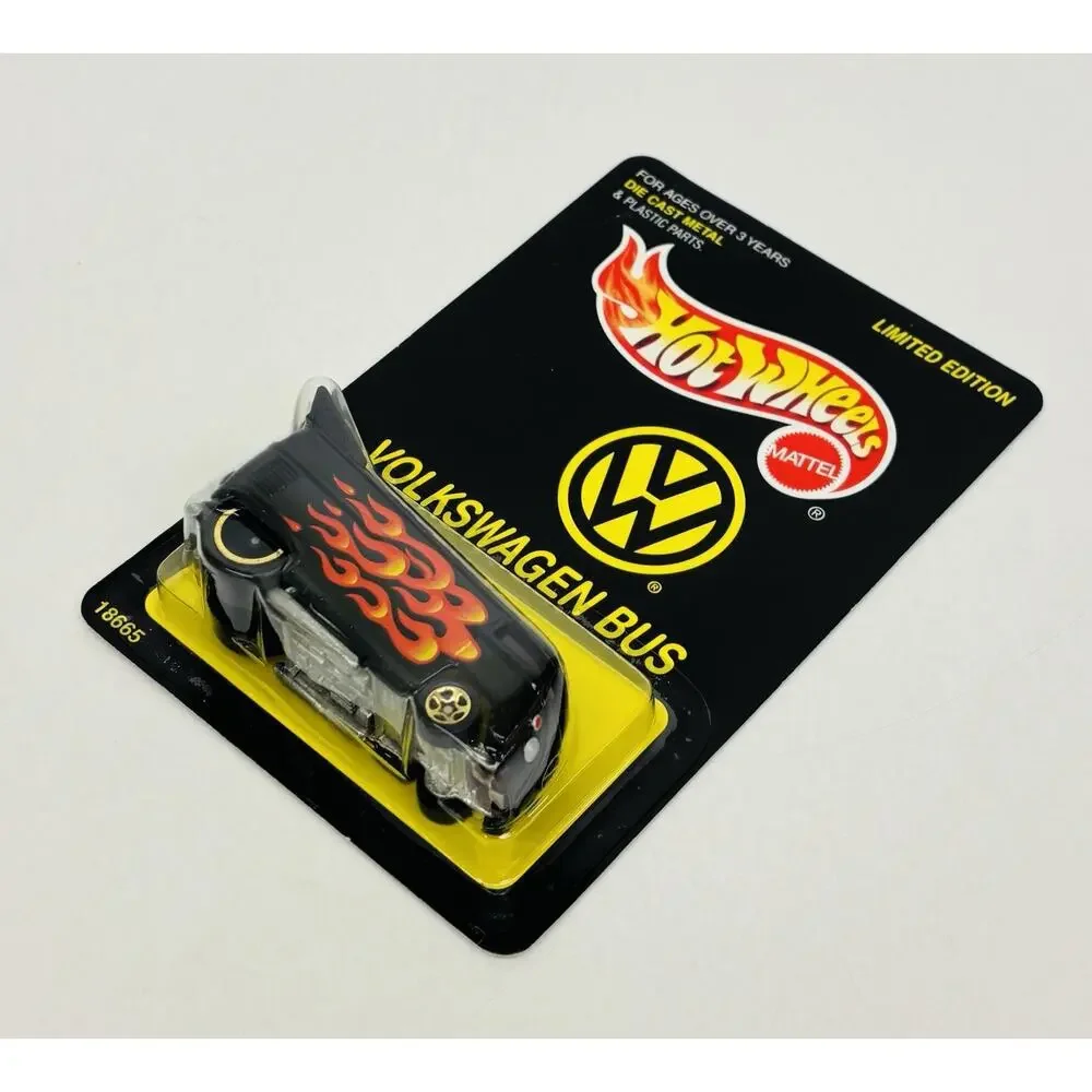 Hot Wheels VW Volkwagen Drag Bus Black Flames Limited Edition 18665 w/ Protector
